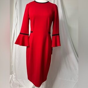 Calvin Klein Red Sheath Dress 3/4 Bell Sleeve Size 4